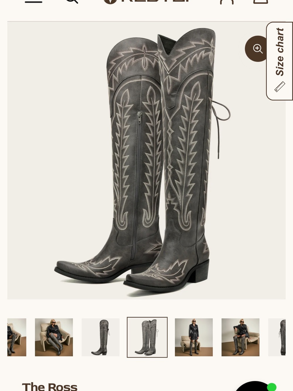 Tall Gray Western Knee-High Boots with Embroidered Stitching